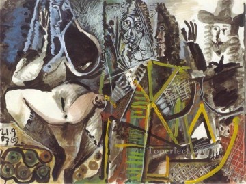 三銃士と室内のヌード 1972 年キュビスト パブロ・ピカソ Oil Paintings